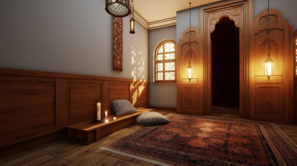 Room With Large Rug and Wall Clock for Ramadan 2024 Event