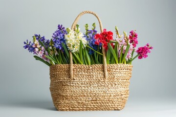 A basket full of flowers is sitting on a table