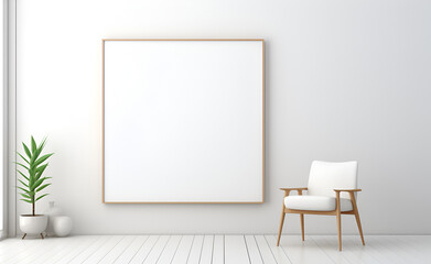 Empty room with a white wall and chair, space for text