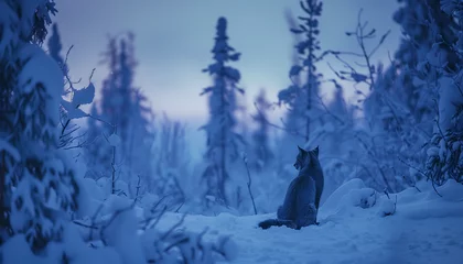  A lynx sits quietly in the snowy forest at twilight, its gaze fixed on the silent wilderness © Seasonal Wilderness
