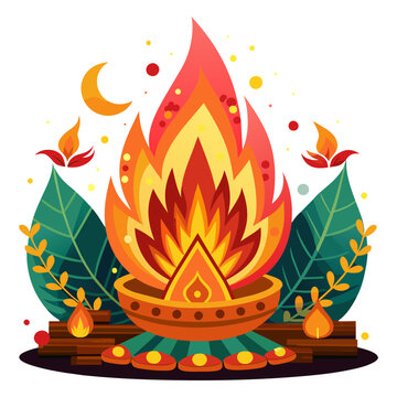 Holi Fire Holika Dahan Holi Festival Illustration