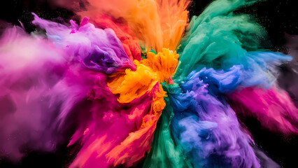 Fototapeta na wymiar an explosion of colored powder against a black background, with vibrant hues swirling and intermingling in a mesmerizing display of color and motion, generative ai