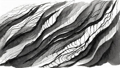 Rough black ink lines. Abstract acrylic painting. Hand drawn art.