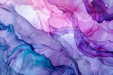 The image is a colorful abstract painting with a purple and blue background