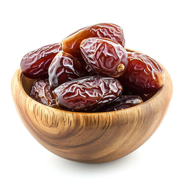 Fresh, organic dates showcased in a wooden bowl. A close-up view of ripe date fruits highlighting their texture and quality. This image is perfect for: food blogs, nutrition websites, Ramadan