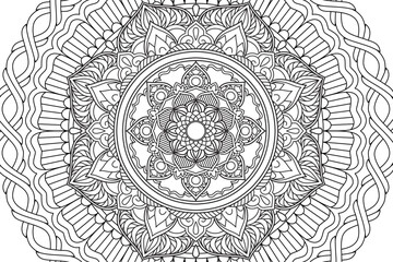 Circular pattern. Mandala Coloring page for kids and adults. Decorative ornament ethnic oriental style. Isolated on white background. line art drawing coloring page relaxation and meditation. Vector