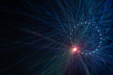 Obraz premium Laser projections with light blue rays. The play of cosmic rays and light