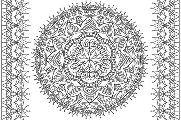 Circular pattern. Mandala Coloring page for kids and adults. Decorative ornament ethnic oriental style. Isolated on white background. line art drawing coloring page relaxation and meditation. Vector