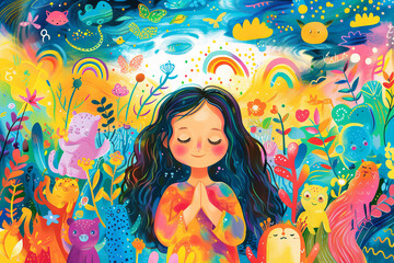 Obraz na płótnie Canvas Create A colorful and whimsical child meditate Generative AI 