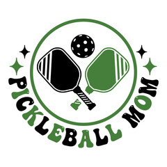 Pickleball mom with paddles in logo style