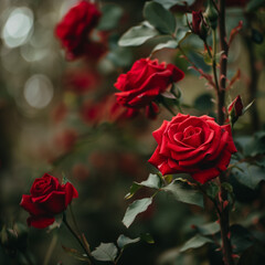 Romantic Red Roses in a Dreamy Garden Setting