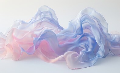 Ethereal wave of pink and blue fabric on white surface in 3D rendering, elegant and dreamy textile art concept