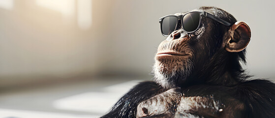Chimpanzee with Sunglasses Getting Some Sun