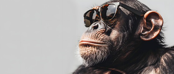 Chimpanzee Wearing Glasses Isolated on Grey Background