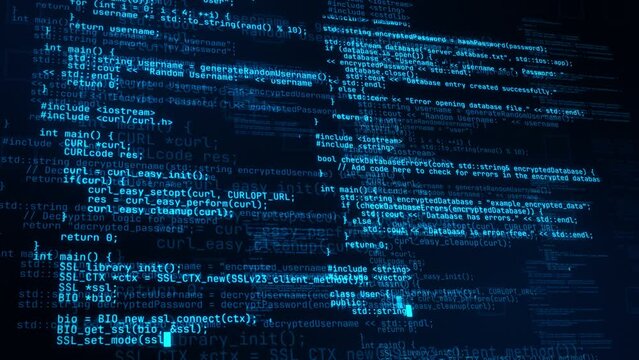 3D Scrolling Hacker Text Programming Code - Loop Tech Background Wallpaper