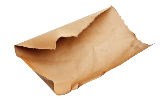 Aged parchment paper with torn edges and textured background, cut out - stock png.