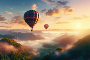 Scenic hot air balloon ride at sunrise