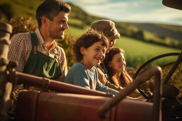 Family hayride in the countryside
