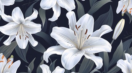 White Lilies. Floral seamless pattern.