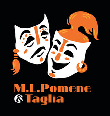 Modern theatre logotype template with melpomene and talia masks - obrazy, fototapety, plakaty