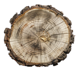 Detailed tree ring pattern of a wood slice, cut out - stock png.
