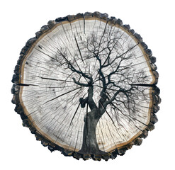 Artistic wood slice with natural tree pattern, cut out - stock png.