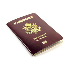 A Brown US passport on a white background 