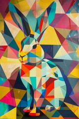 A Whimsical Easter Celebration: An Abstract Bunny Silhouette Filled with Vibrant Geometric Shapes Dancing in Spring's Embrace