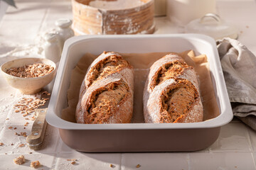 Crispy baguettes baked on a special baking tray.