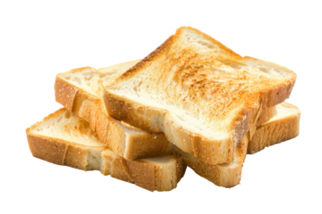 Stack of golden toasted bread slices, cut out - stock png.