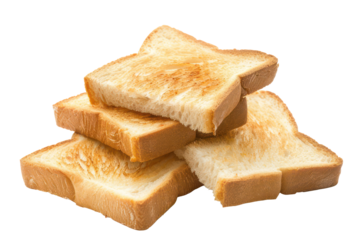 Stack of golden toasted bread slices, cut out - stock png.