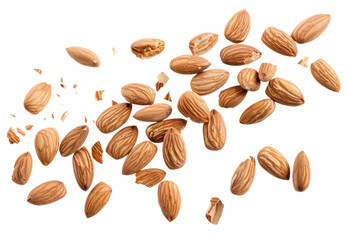 Obraz premium Scattered almonds, cut out - stock png.