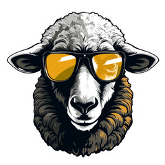 Fototapeta premium Sheep head with sunglasses isolated on white background. Vector illustration.