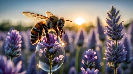 Fotobehang bee on a flower © Елена Tomaeva