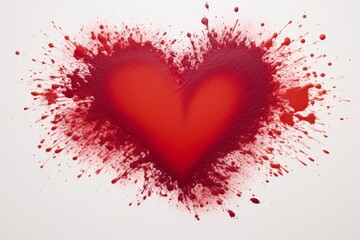 A bold red heart crafted from paint splatters on a white background. This expressive symbol captures themes of love and passion, ideal for special occasions like Valentines Day.