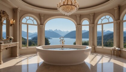 Luxurious Mountain View Hot Tub - obrazy, fototapety, plakaty