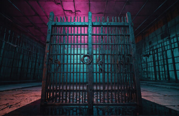 prison cell door locked - obrazy, fototapety, plakaty
