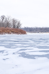 Frozen river on a cold day at Beaudry Provincial Park in Manitoba 