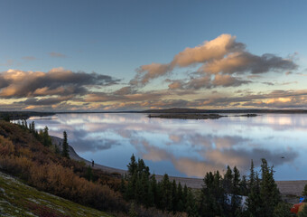 Sunsetting on a remote lake in Nunavut in Canada 