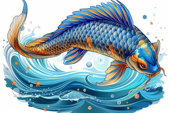 Pisces zodiac sign glowing blue on white background, astrological symbol for water sign pisces