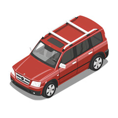Isometric red SUV truck. 3d rendered illustration. Transparent background