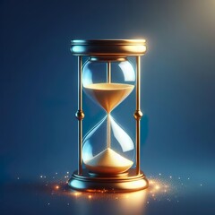 A golden hourglass with a blue background.
