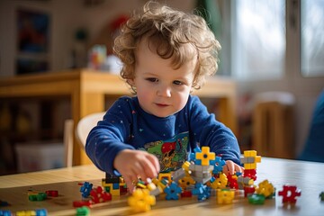Toddler playing with educational toys for cognitive and skill development