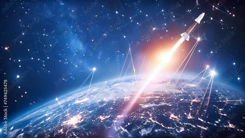 Poster rocket blasting off into outer space, showcasing the power and dynamics of space exploration