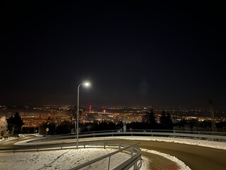 Night winter view of the city of Przemysl  Poland - obrazy, fototapety, plakaty