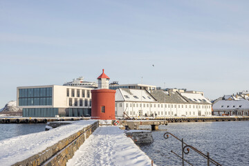 The Jugend city Aalesund (&Aring;lesund) harbor on a beautiful cold winter's day. M&oslash;re and Romsdal county	
