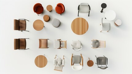 group of chairs on top view for architecture use. florplan concept