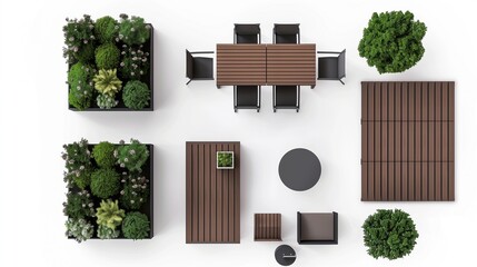 exterior furniture on top view for architecture use. garden florplan concept