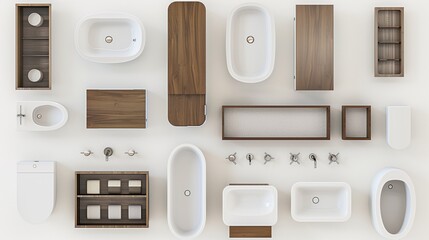 bathroom furniture on top view for architecture use. florplan concept
