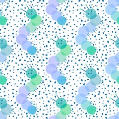 Cartoon animals seamless watercolor caterpillars pattern for wrapping paper and fabrics and linens and kids clothes